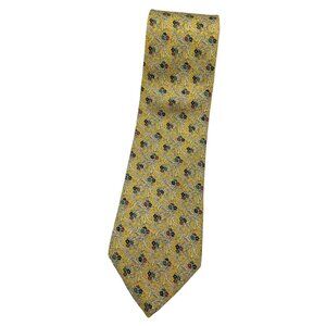 LONGCHAMP Men's 100% Silk Necktie LUXURY Tie Yellow Floral Leaf W:3.7" EUC